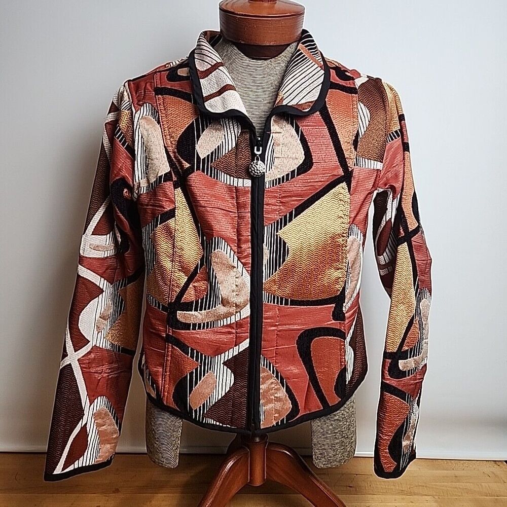 Trimdin Artisan Made Reversible Jacket Brocade Tapestry Sz M Made in USA